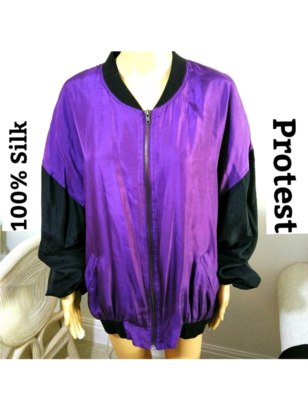 Protest, Silk Bomber Jacket, over sized XL